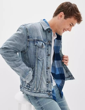 Vestes American Eagle AE Denim Trucker Bleu Homme | AUE-75189592